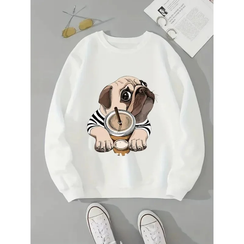 Felpa con cappuccio slim fit da donna Moda Cartoon Animal Print Felpa con cappuccio bianca Streetwear Felpa da donna Felpe