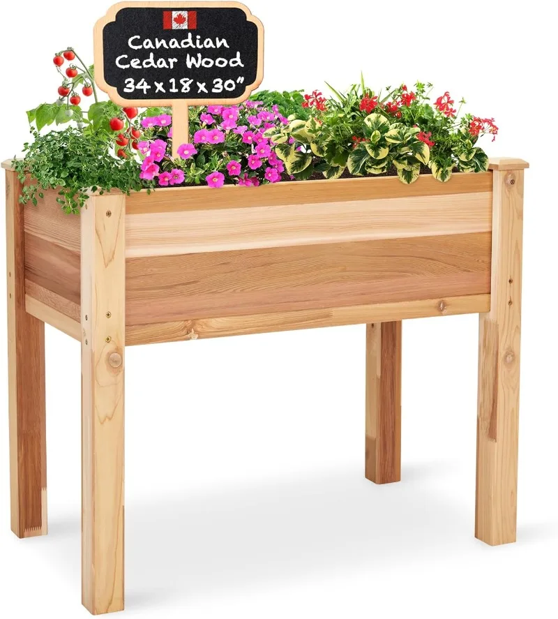 

Jumbl Raised Canadian Cedar Garden Bed, Elevated Wood Planter for Growing Fresh Herbs, Vegetables, Flowers, Succulents,34x18x30”