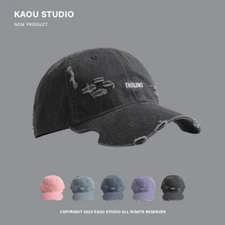 Brim Peaked Cap for Women Retro Distressed Trendy High Street Ripped Baseball Cap for Men