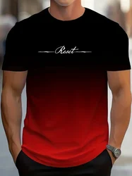 Men's Gradient Reset Letter 3D Printed T-shirt Summer Outdoor Casual Sports Quick Drying Short Sleeve Top Plus Size Men Clothing