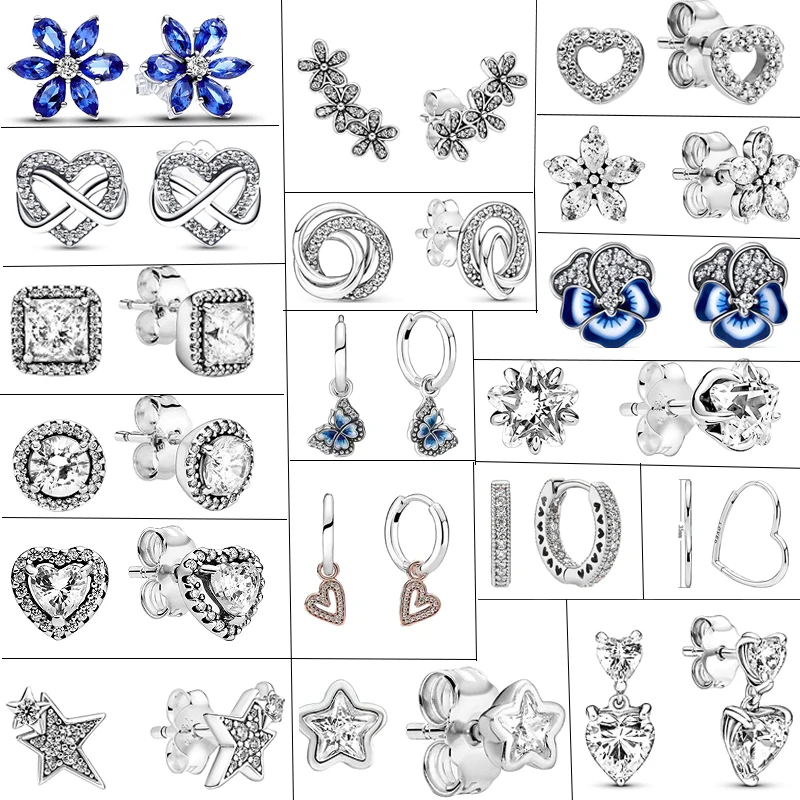 2024 New in Wave Flower Hoop Heart Zircon Earrings Charms Fit Original Brand Women 925 Sterling Silver Earrings DIY Jewelry Gift