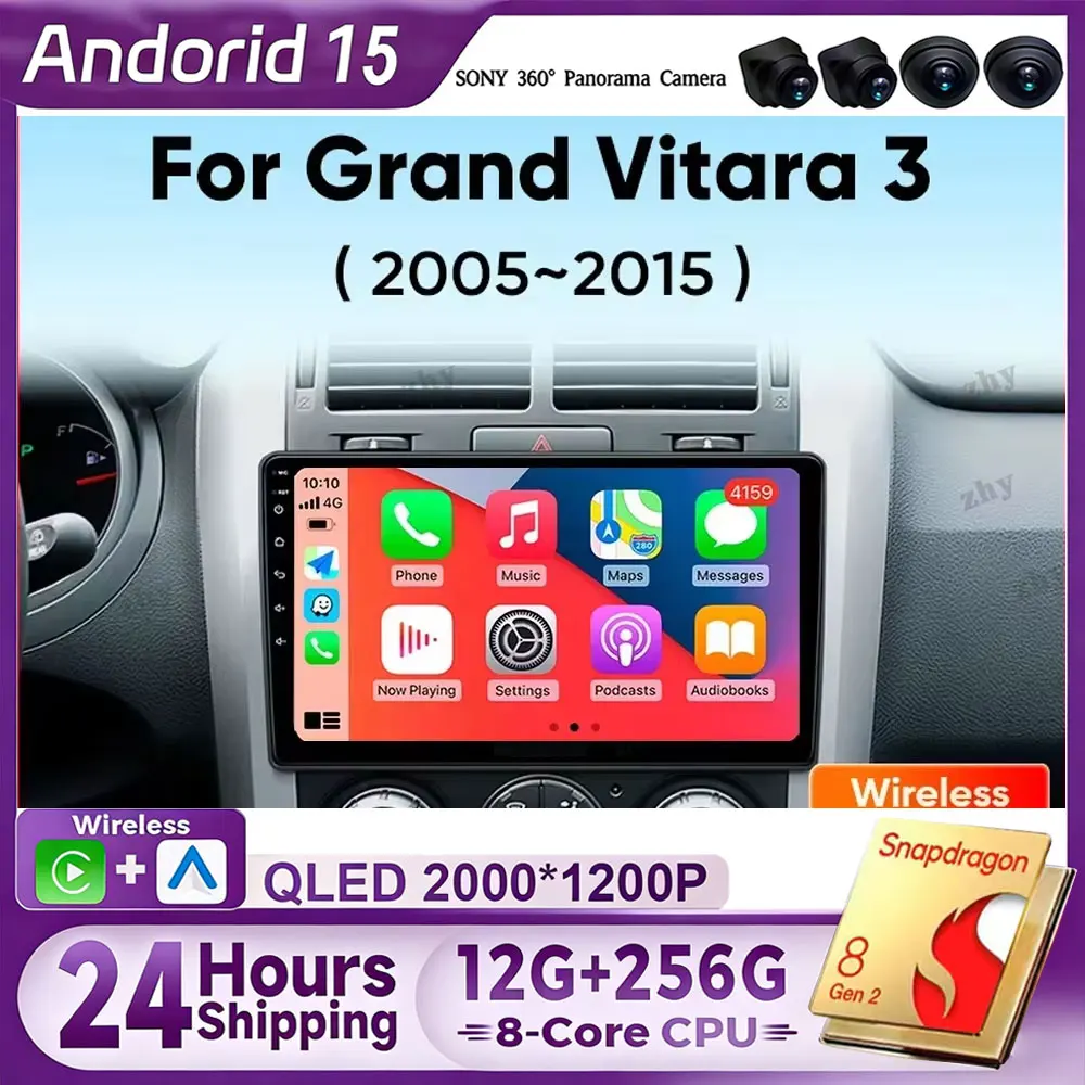 

Android 15 для Suzuki Grand Vitara 2005-2015 4G + Wi-Fi автомобильный радиоприемник мультимедийный видеоплеер стерео навигация GPS Carplay 360 камера
