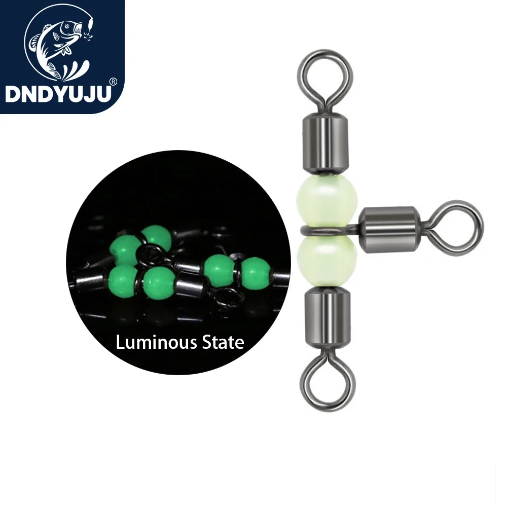 DNDYUJU 10pcs 3 Way Rolling Cross Line Swivels Fishing With Luminous Beads Fishing Tee Hooks Line for Fishing Accessories Tackle