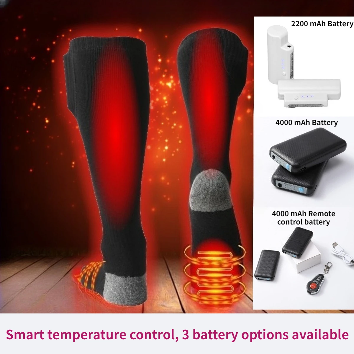 스마트 발열 스키 양말-최고의 보온 솔루션 4000mAh 리튬이온 배터리 3단계 온도 조절 유니섹스 야외용 보온 양말