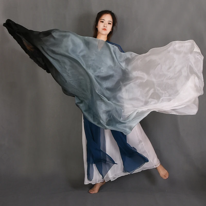 1 stks Vrouwen Buikdans Fan Gradiëntkleur Dans Praktijk Imitatie Zijde Fans Sluier 1.8 m Lange Chinese Stijl Rayon Zijde Fans