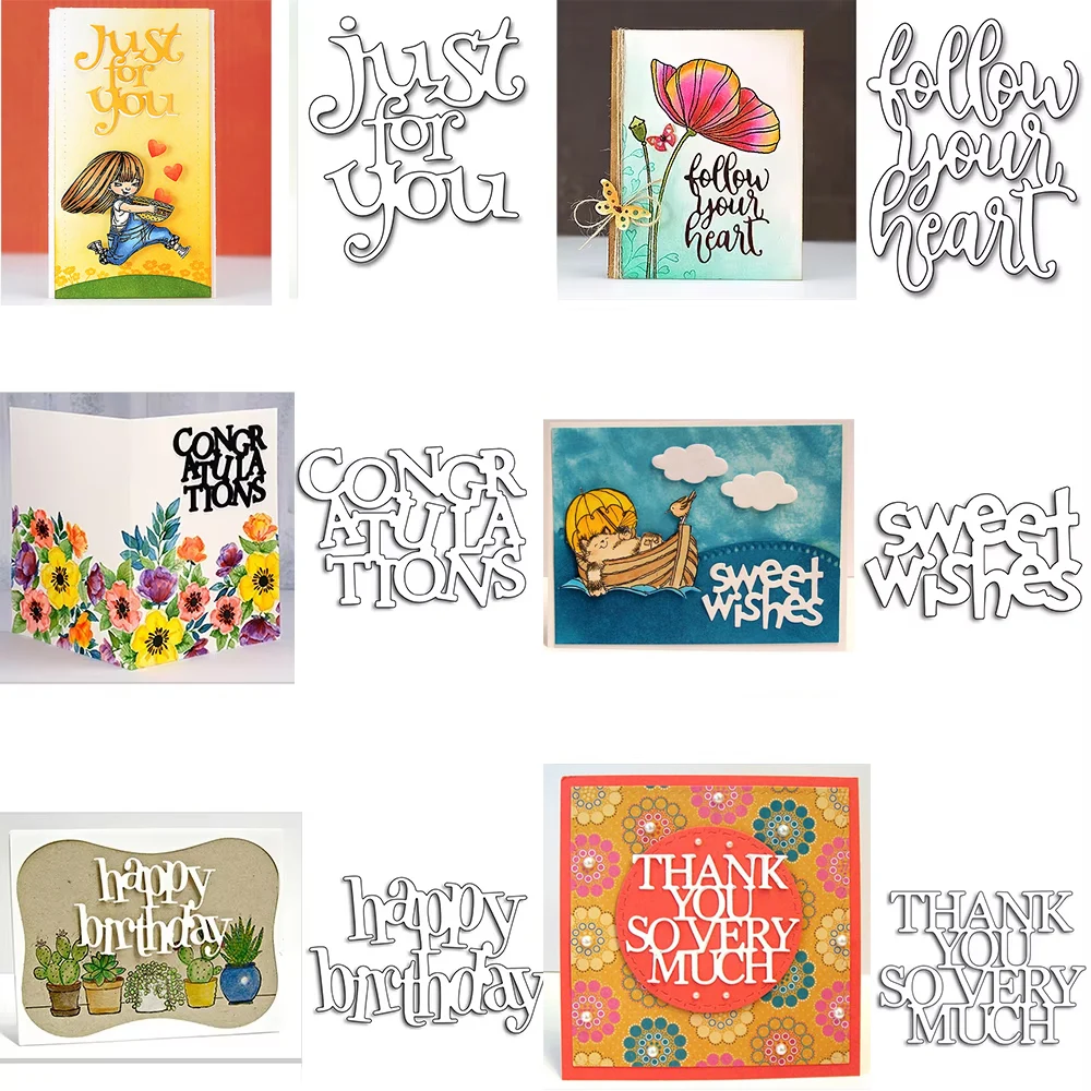 Sweet Wishes Thank You So Much Metal Cutting Dies Happy Birthday Sentiment Phrase Die Cut For DIY Scrapbooking Card Craft Making