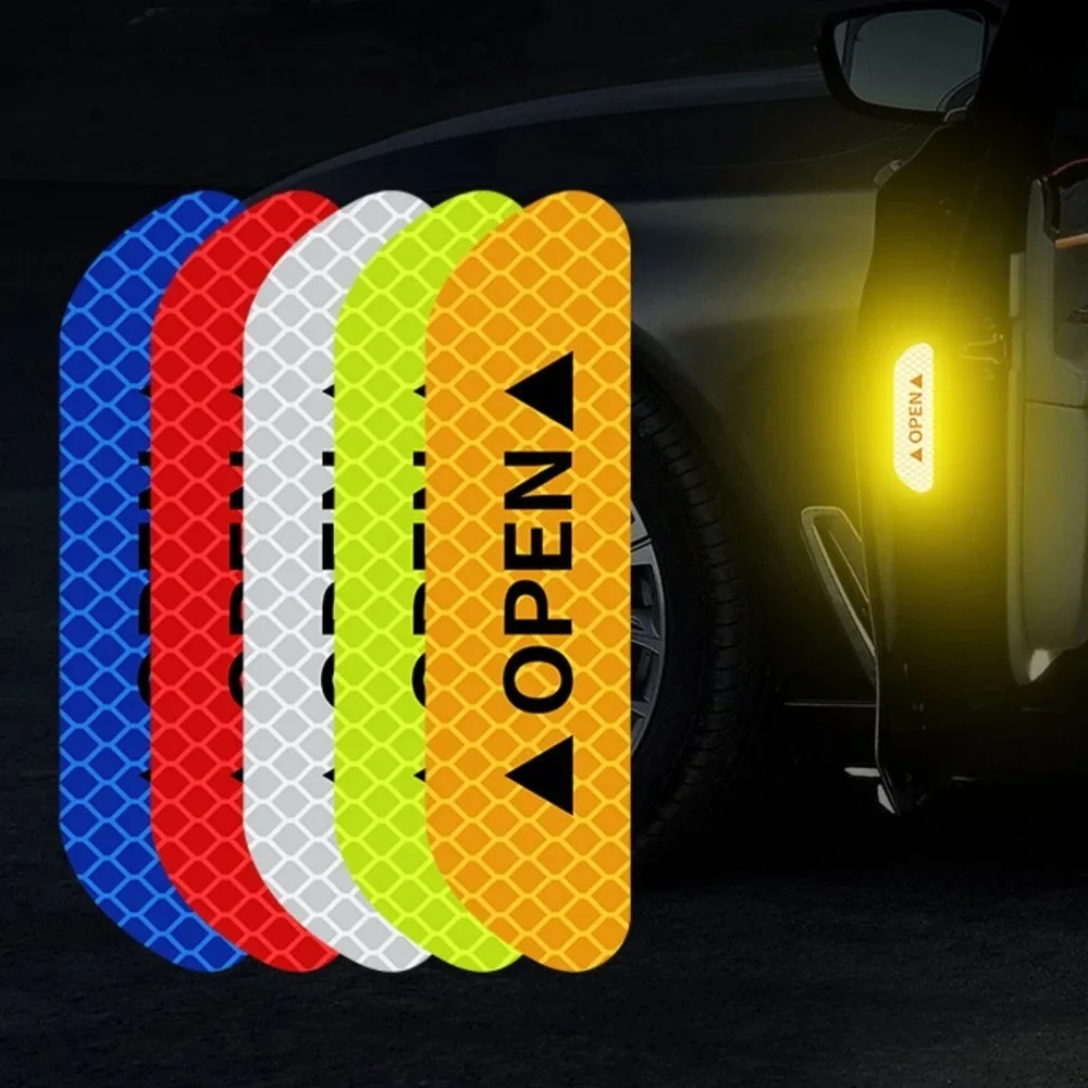 4PCS Reflektierende Auto Tür Aufkleber Sicherheit Öffnung Warnung Reflektor Band Aufkleber Auto Zubehör Außen Innen Reflektor Aufkleber