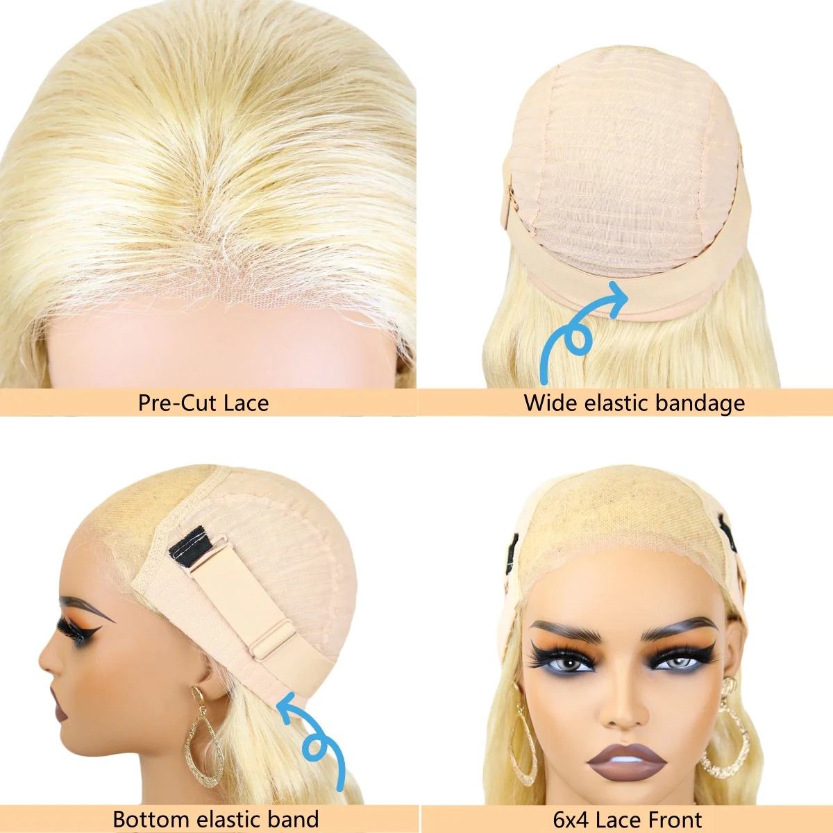 613 Blonde Wear and Go Body Wave Human Hair Wig Pre-cut 6x4 Closure Lace Front Human Hair Wigs Glueless Body Wave 150% Density