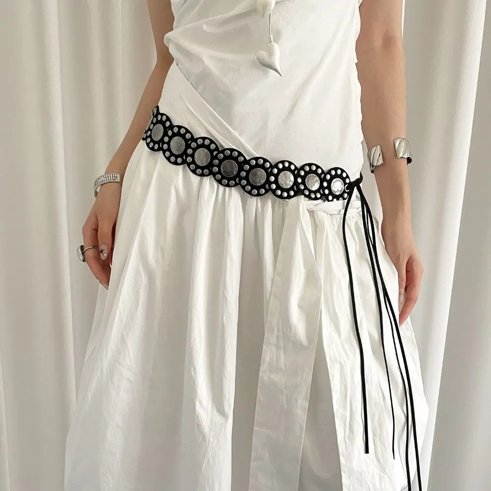 حزام برشام نسائي عتيق من Niche، حزام خصر من جلد القهوة الأسود، فستان عريض عالي التحمل، حزام جينز، ملابس الشارع