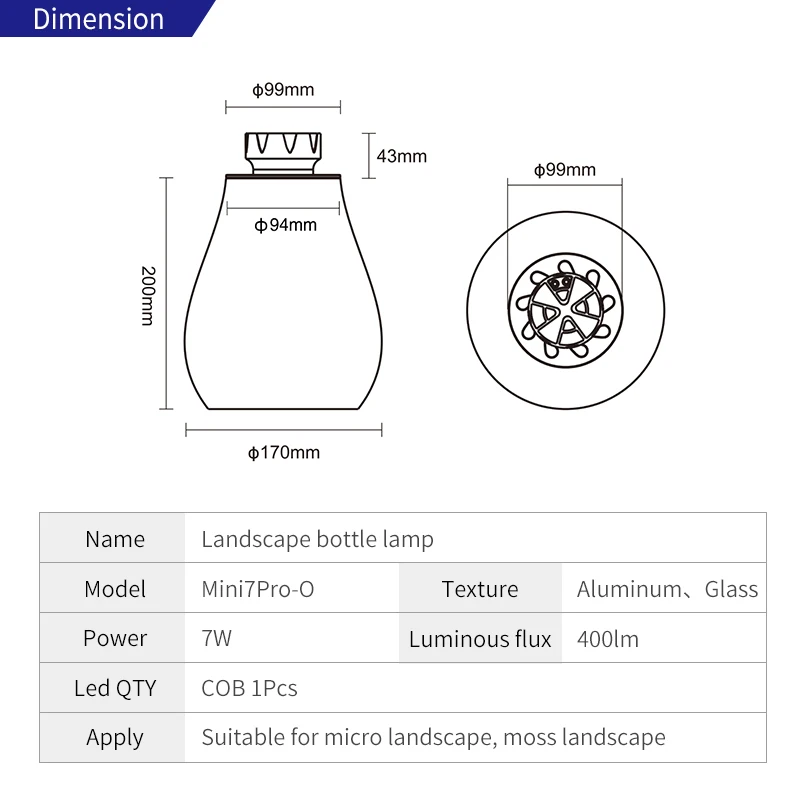 WEEK AQUA Mini7Pro-O LED Microlandscape Lighting COB 6500k 4000k 2700k Microlandscape Glass Vases Of Moss Succulents lamp