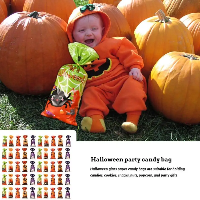 ハロウィーンの漫画のクッキーバッグ、スナックやクッキーのパッキング用の再封可能なセロハンバッグ、50個