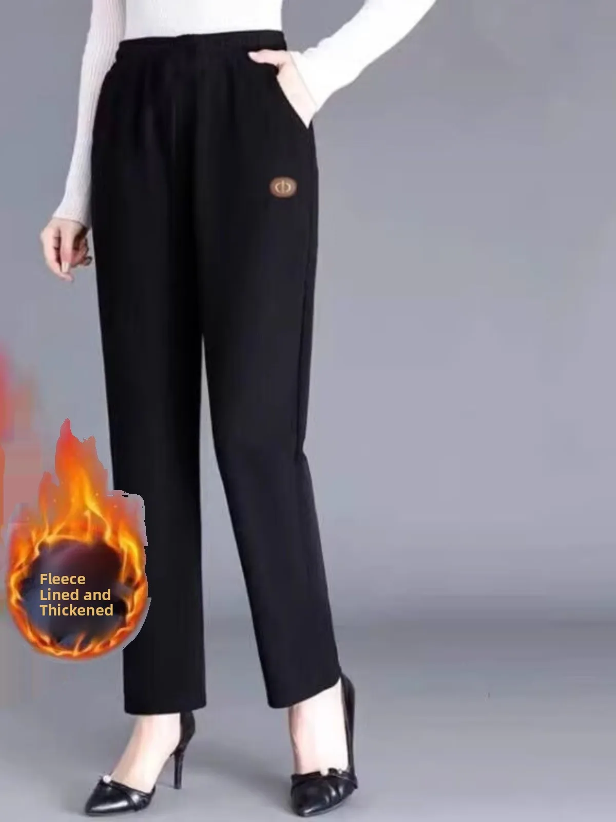 Spodnie sztruksowe z wysokim stanem, damskie spodnie codzienne, elastyczne, wyszczuplające, dla mam w średnim wieku, ocieplane, jesienno-zimowe, nowe.