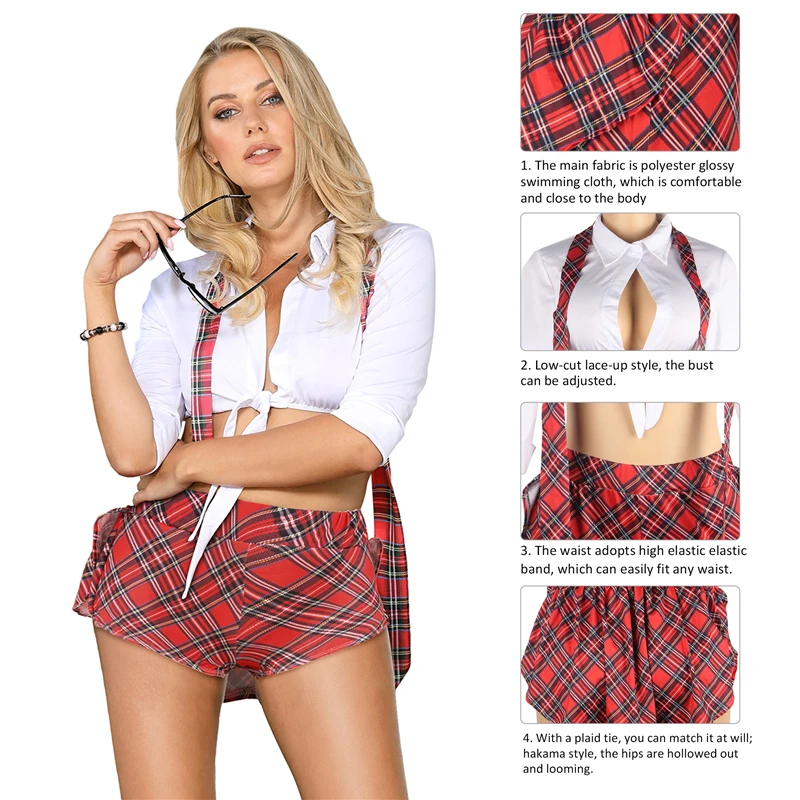 Ohyeahlady Student College Stijl Uniform Pak Cosplay Sexy Lingerie Plus Size Hoge-Kwaliteit Dames Half Mouw Top Shorts Kostuum