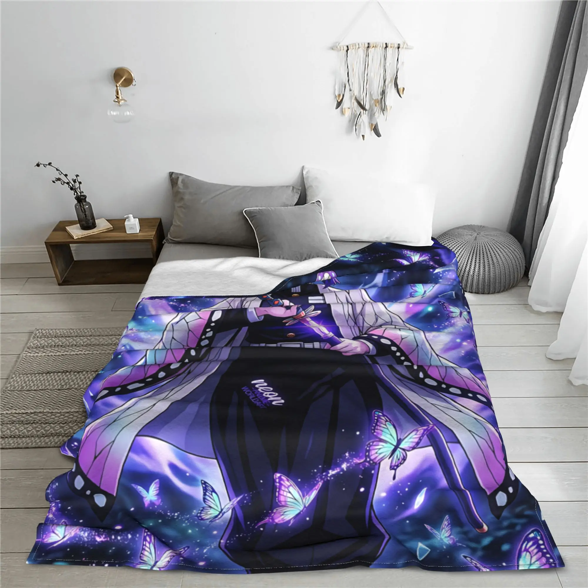 1PC Demon Slayers Anime Shinobu Kocho Blanket Throw Blanket  Novelty Warm Blanket All Season Home Gift