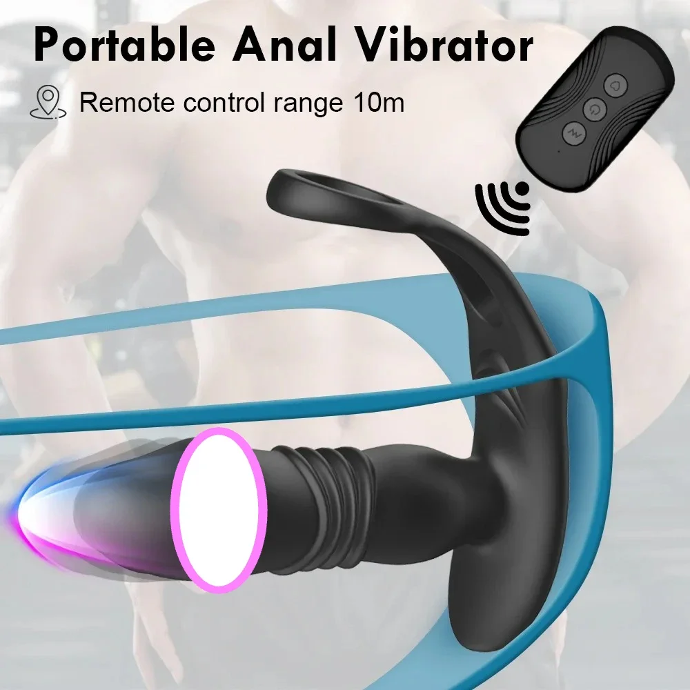 Male Double Ring Telescopic Anal Plug Backyard Massager APP Remote Control Telescopic Lock Fine Ring Adult Sex Products