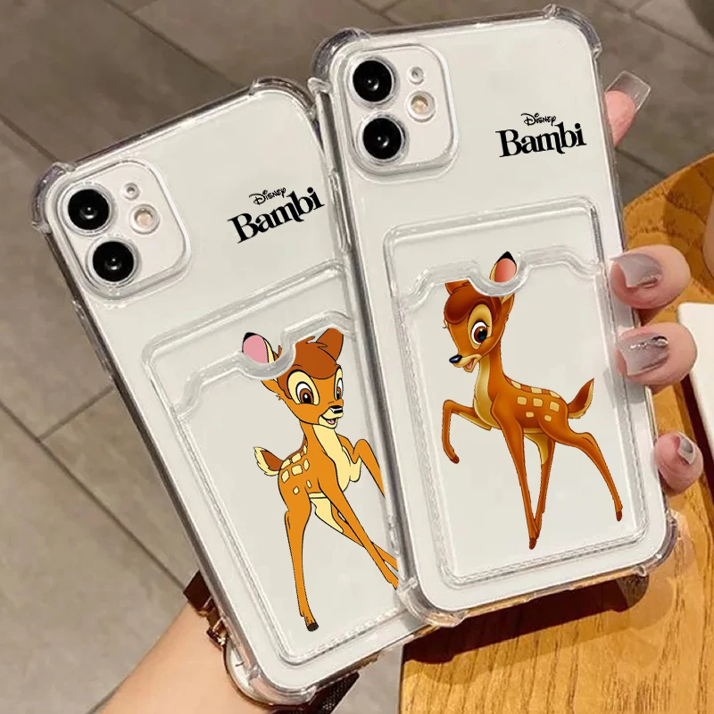 Bambi Disney Art Cute For iPhone 15 14 13 12 11 XS XR X 8 7 Pro Max Plus Mini Photo Card Bag Transparent Back Phone Case