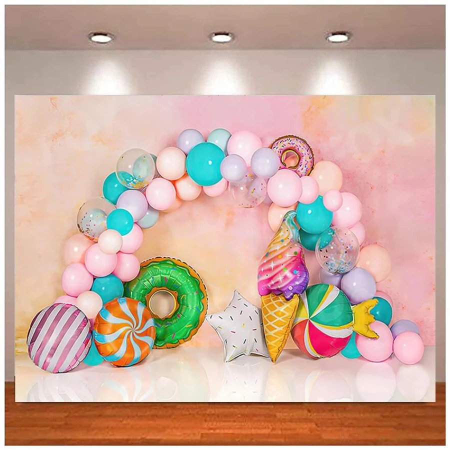 Photography Backdrop Sweet Donut Girl Balloon Ice Cream 1st Birthday Party Cake Smash Photo Decoration Study Background Banner