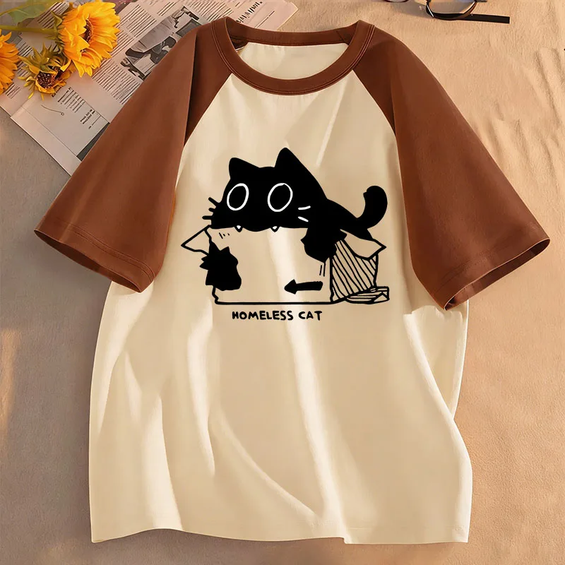Lustiges Obdachlosen-Katzen-T-Shirt, Manga-T-Shirt für Kinder, Jungen und Mädchen, Sommer, Frühling, lässiges Oberteil, T-Shirt