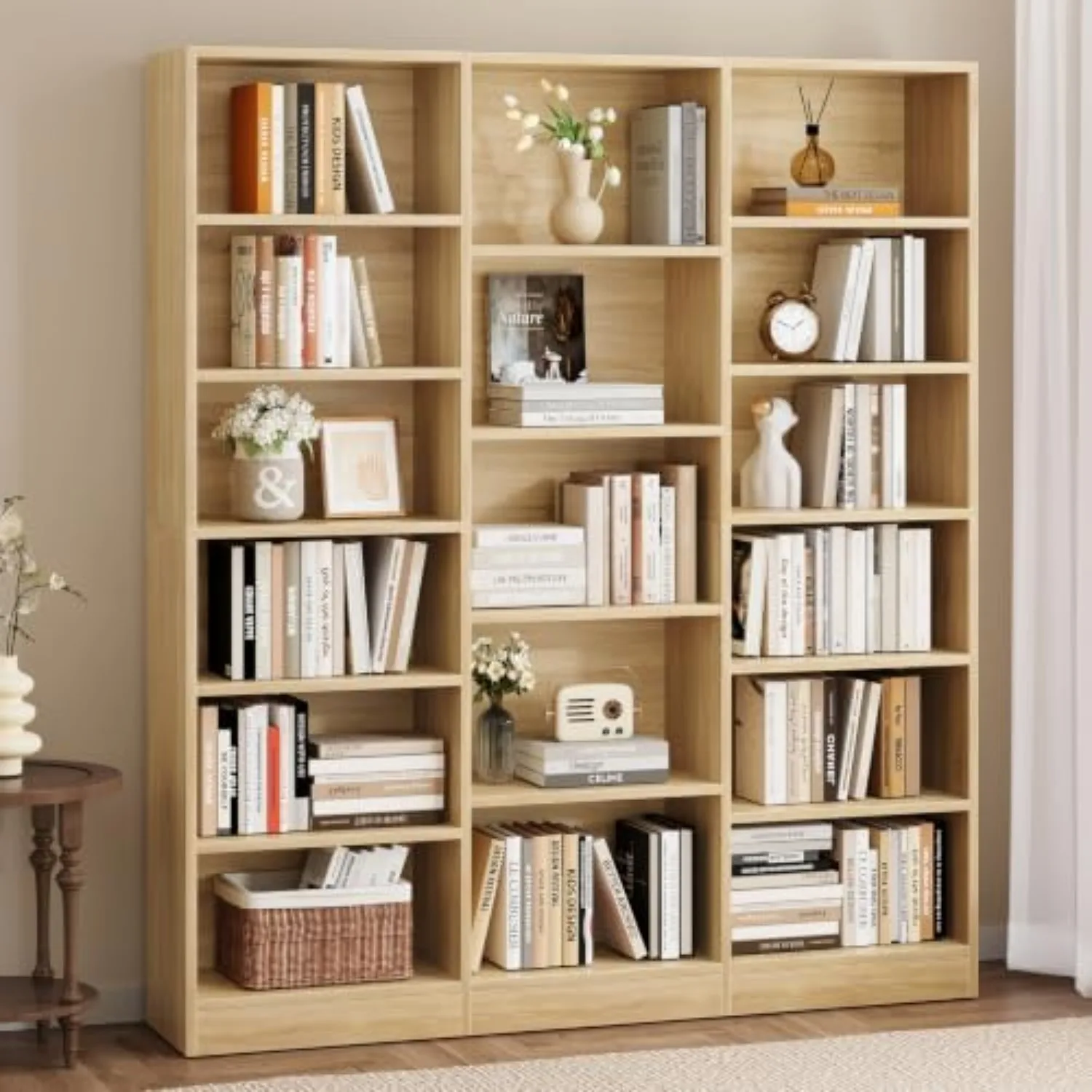 Triple Wide Bookshelf, 6 Tier Large Bookcase with 17 Open Shelves | 74'' Tall, Triple Wide Design, Spacious Storage