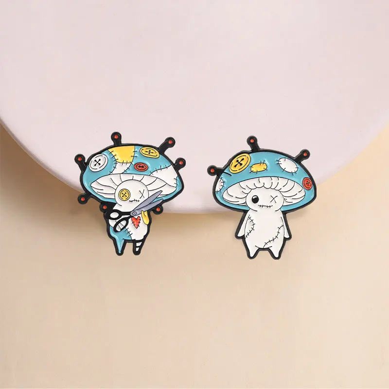 Gothic Voodoo Doll Enamel Pins Cartoon Stitched Bear Rabbit Spooky Patchwork Halloween Brooches Lapel Badge Party Jewelry Gifts 2