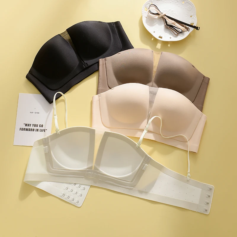 On Sale Strapless Women Lingerie Anti Slip No Marking Bra Without Steel Ring Fixed Cup Smooth Wrapped Inside  Breathable