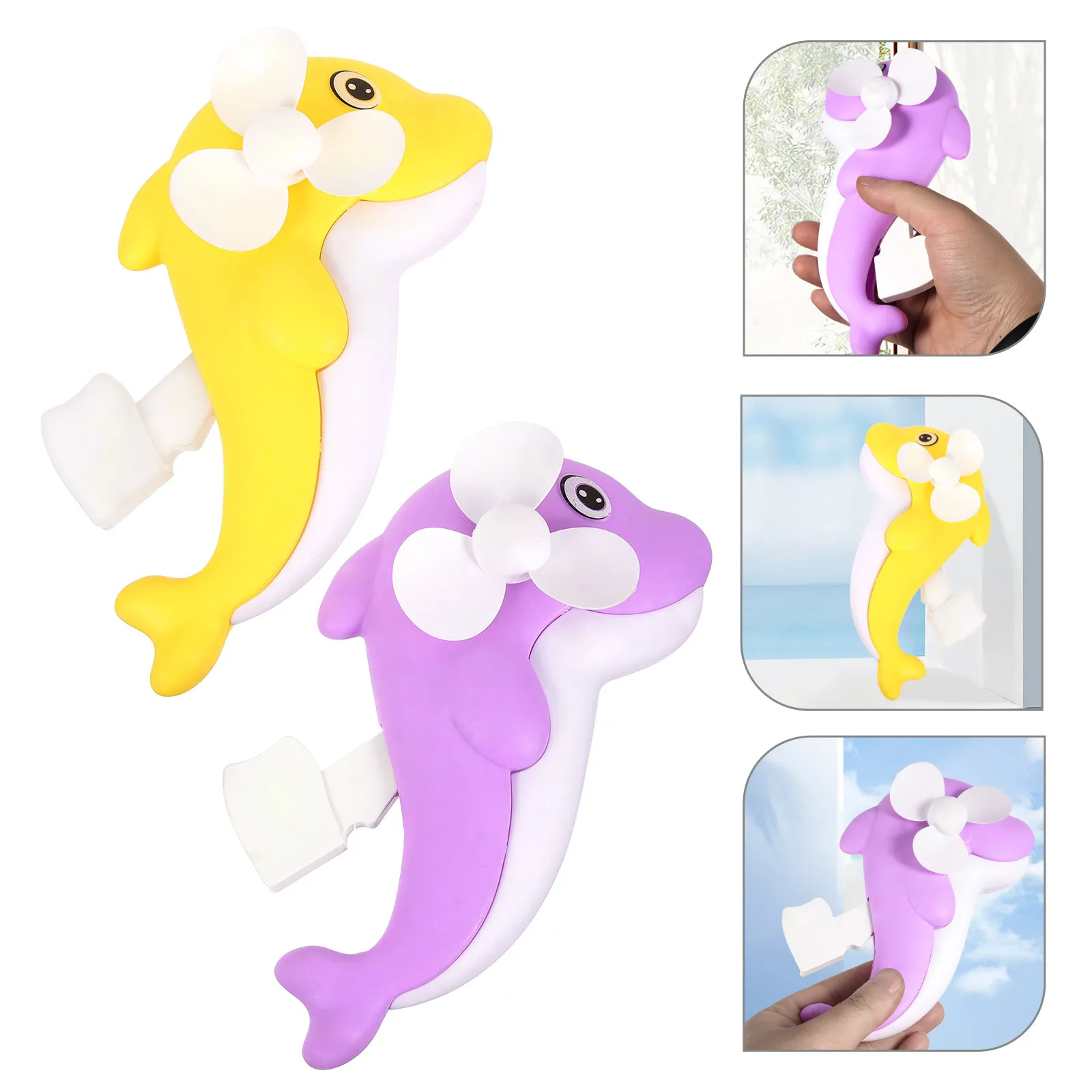 2Pcs Mini Fan Hand Press Dolphin Shape Cartoon Portable Handheld Summer Kids Decompression Breeze Gift Outdoor