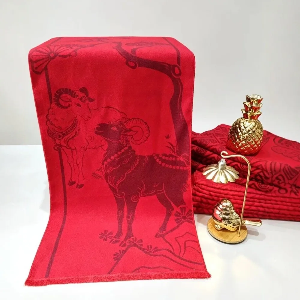 Trendy Lamb Cartoon Shape Chinese New Year Sheep Long Scarf Windproof Outdoor Red Long Shawl Soft Thicken Long Turban Girl