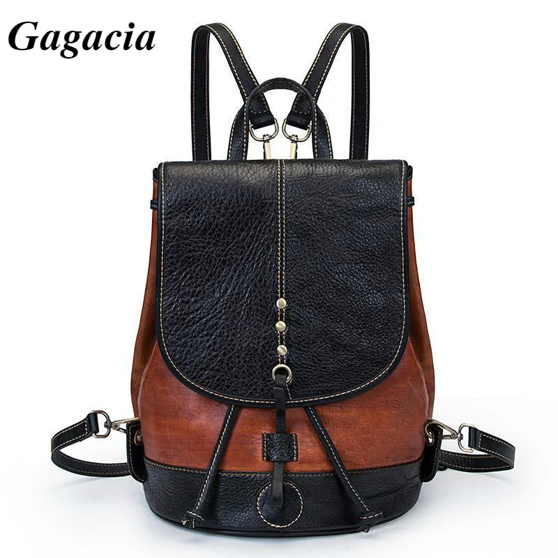 GAGACIA Retro Backpack Female Cowhide Backpacks For Women Travel Bag 2024 New Lady College Bags Girls Genuine Leather Bagpack