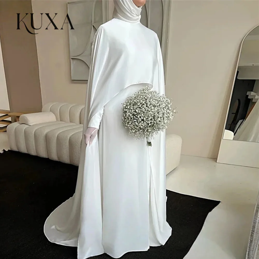KUXA Bescheidene muslimische Brautkleider Stehkragen Brautkleid Frauen mit langen Ärmeln Maßgeschneiderte Elfenbeinbraut Maßgeschneiderte Brautkleider 2026