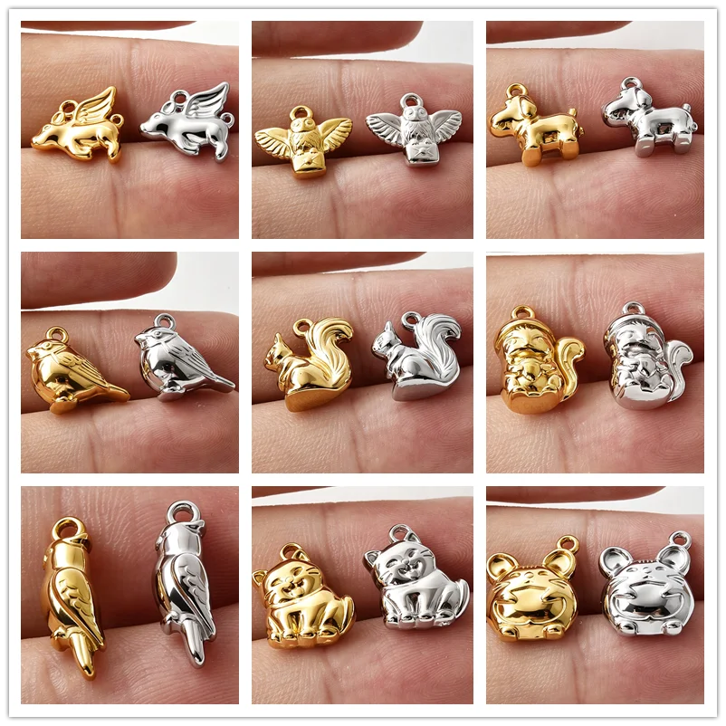 Mix Color 316 Stainless Steel Cute Animal Charms For Jewelry Making Bulk Anti-Rust Squirrel Cat Dog Pendants Handmade Bracelets