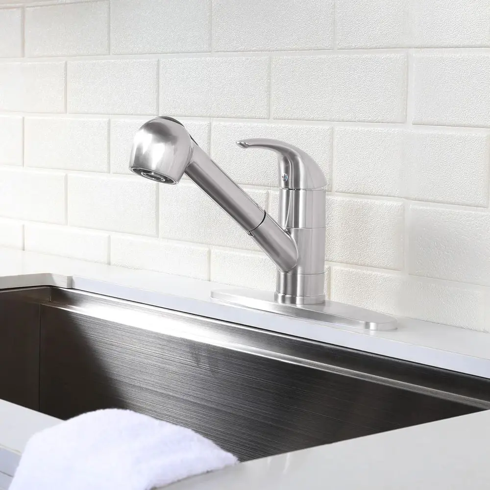 Grifo de cocina extraíble de una sola manija de níquel cepillado con rociador para fregadero pequeño de acero inoxidable