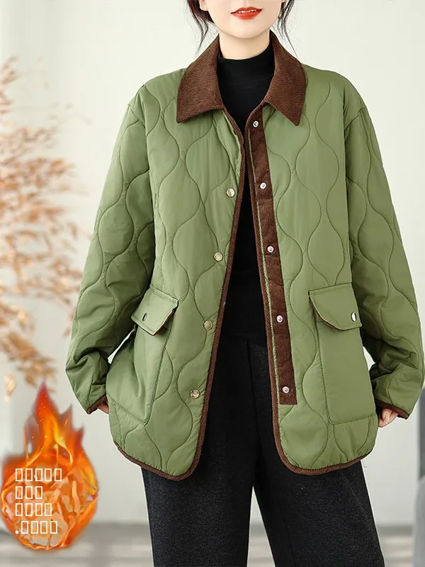 

High-End Color Blo Diamond Pattern Cotton Jaet Women's Winter Cotton-Padded Warm Large Size Open Cardigan Vintage Collar ...