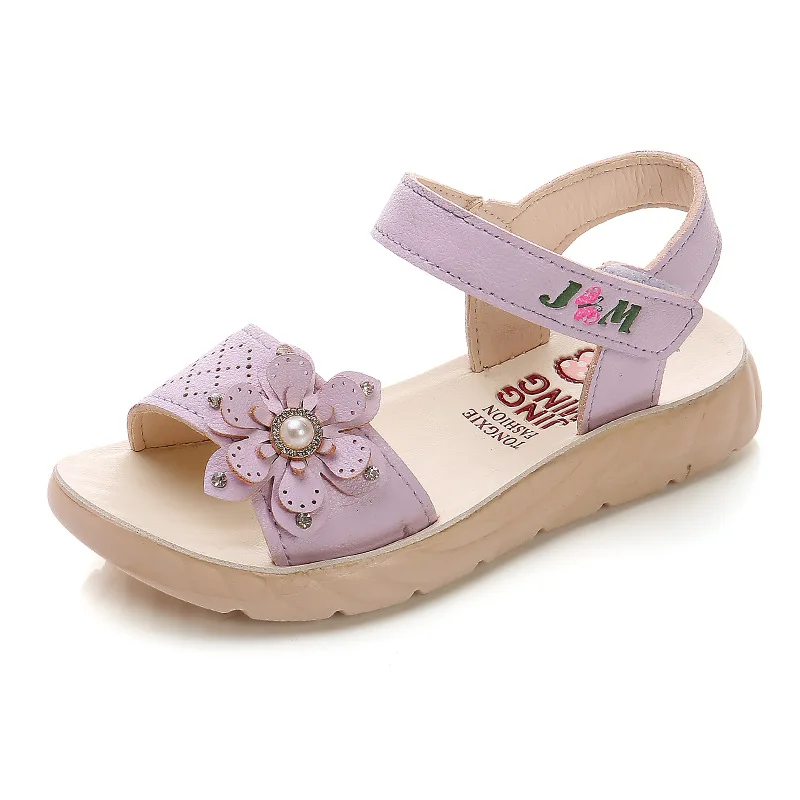 Sandali per ragazze 2023 scarpe estive per bambini suola morbida antiscivolo scarpe da spiaggia con perle di fiori per bambini sandali da