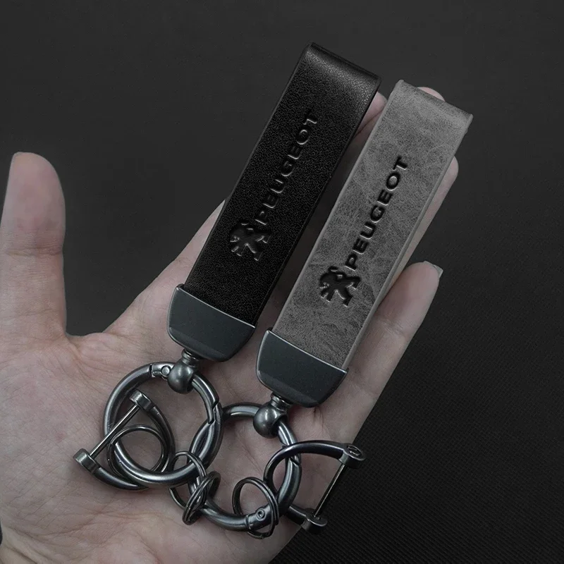 Suitable for Peugeot leather car keychain anti-lost keychain lanyard accessories 108 206 207 208 301 307 308 406 407 408 508 200