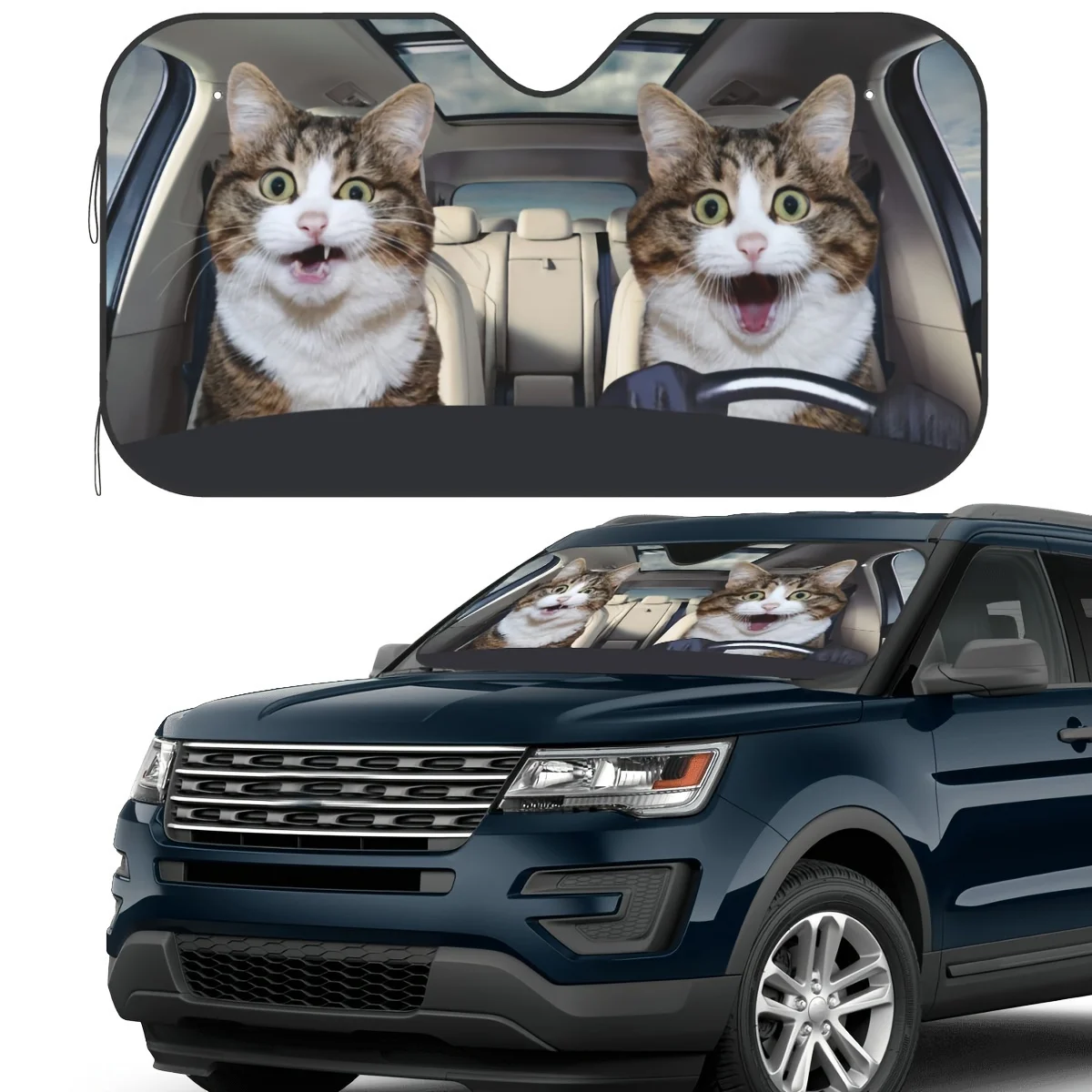 

Charming Cat Couple Car Sunshade - UV Protection And Cooling, A Fun And Stylish Windscreen For Summer.