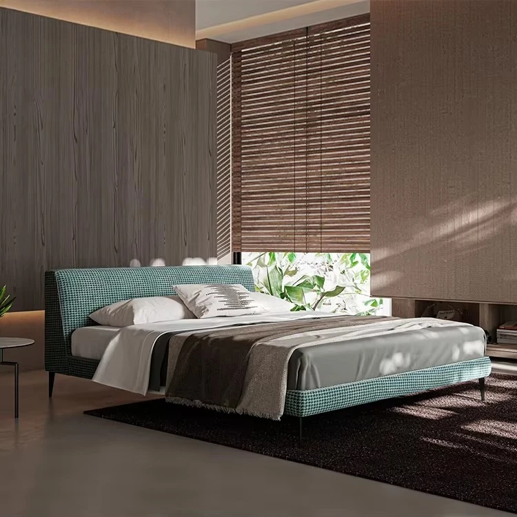 yp-Modern High Back Platform Bed, Upholstered Boucle Textured Bed with Sleek Metal Legs for Bedroom and Modern Luxury Home-