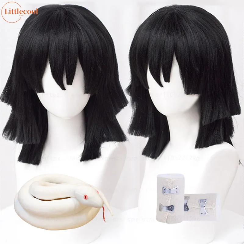 

Высокое качество Iguro Obanai косплей парик 40 см короткие черные слои термостойкие синтетические волосы Хэллоуин аниме парик + шапочка для парика