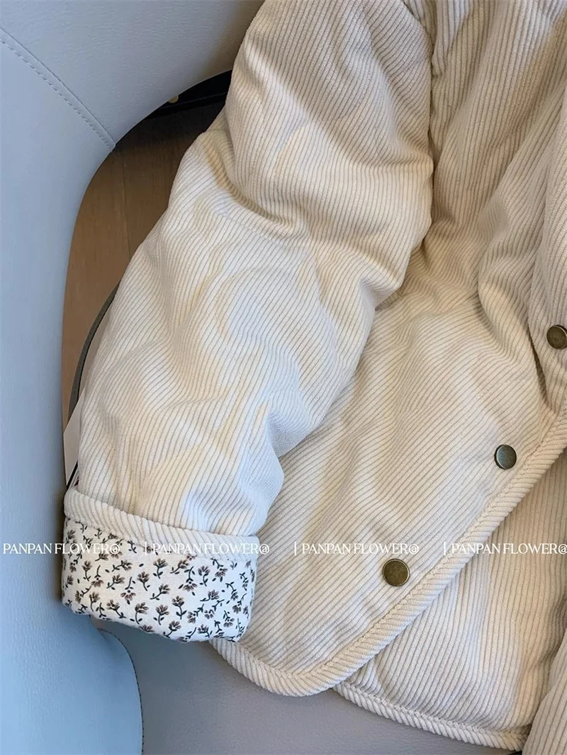 المرأة الشتاء وصول جديد فضفاض ومتعدد الاستخدامات الفانيلا المرقعة طباعة الماس شبكة معطف القطن مع تصميم فريد من نوعه المشمش الأعلى #6