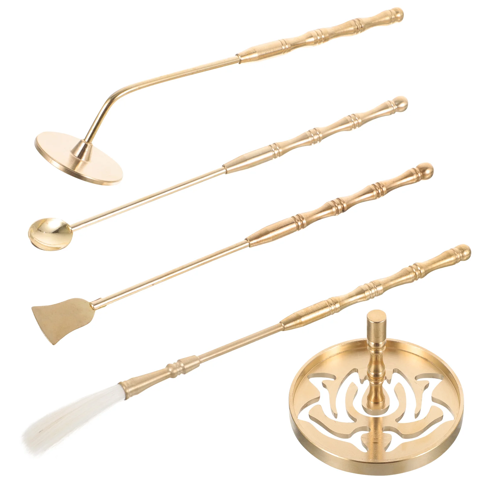 

5pcs Copper Incense Tools Set 6cm Traditional Fu Molds Handle Ash Press Brush Spoon Kit for Yoga Meditation SPA