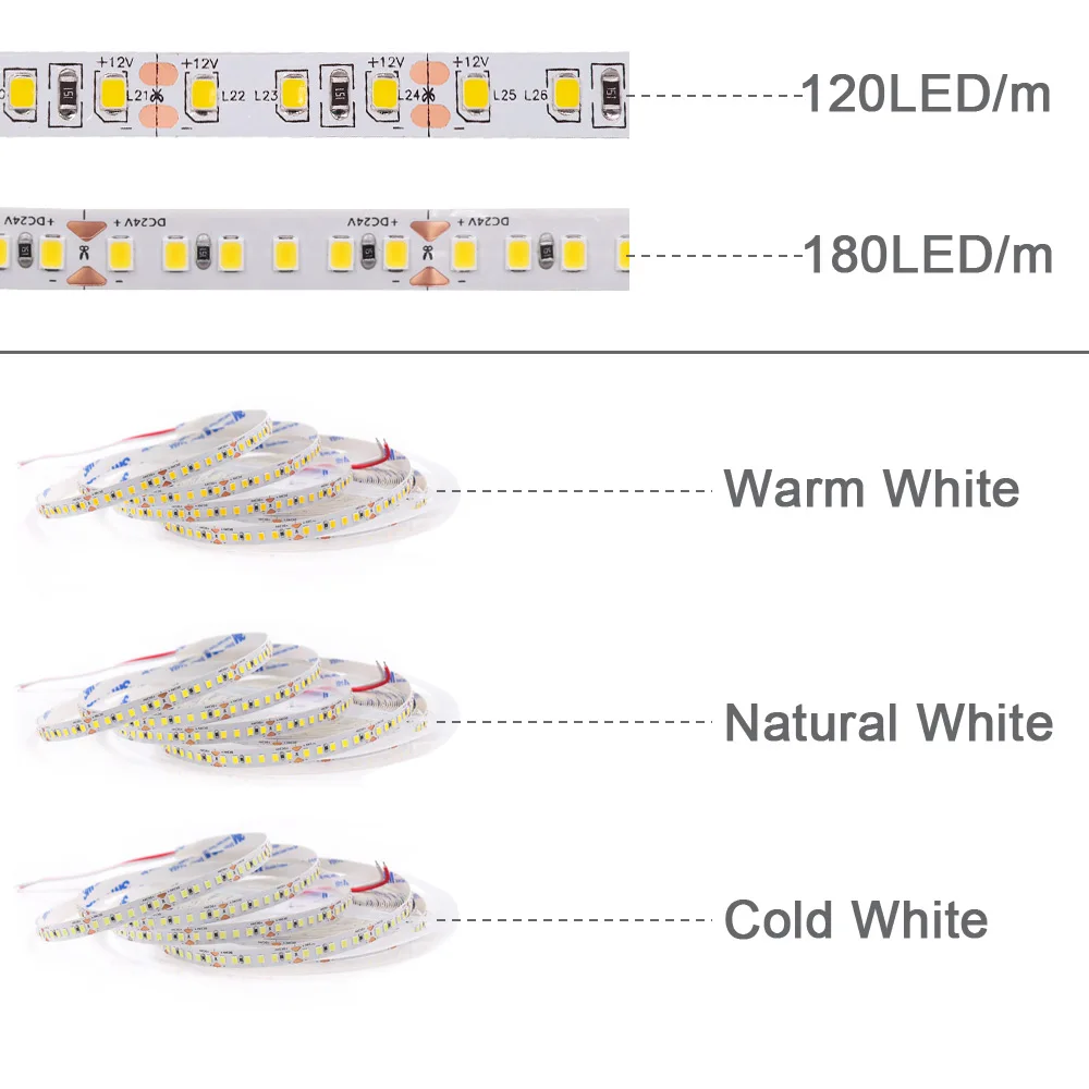 12V 24V 5m 10m 2835 LED Strip Light Flexible Led Tape Lamp Hight Brightness 120 180 LEDs Lighting Home Decoration 13 Colors