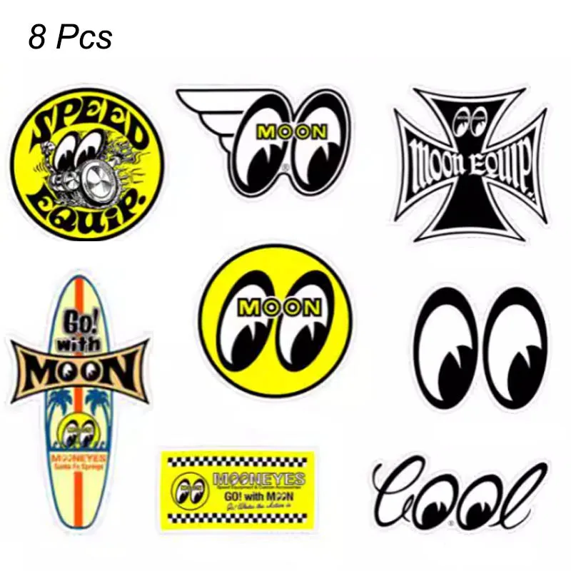 

8 Pcs Laptop Waterproof Stickers Car Surfboard Suitcase Skateboard Decal MOON Motorcycle Racing Decoration Pegatinas Vinyl Matte