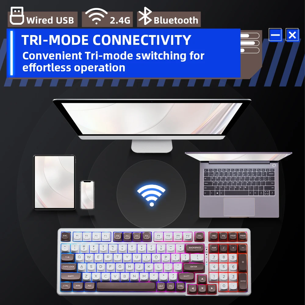 Imagem -02 - Thunderobot-teclado Mecânico do Jogo K98 sem Fio Pbt Hot Swap Bluetooth Rgb para Ios Mac Vitória Android