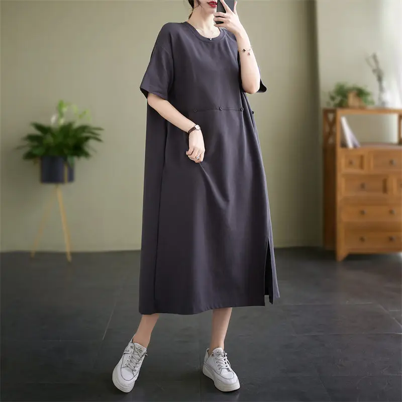 Short Sleeved Dress For Women's 2023 Summer Casual O-Neck Oversized Loose T-Shirt Dress Z1018