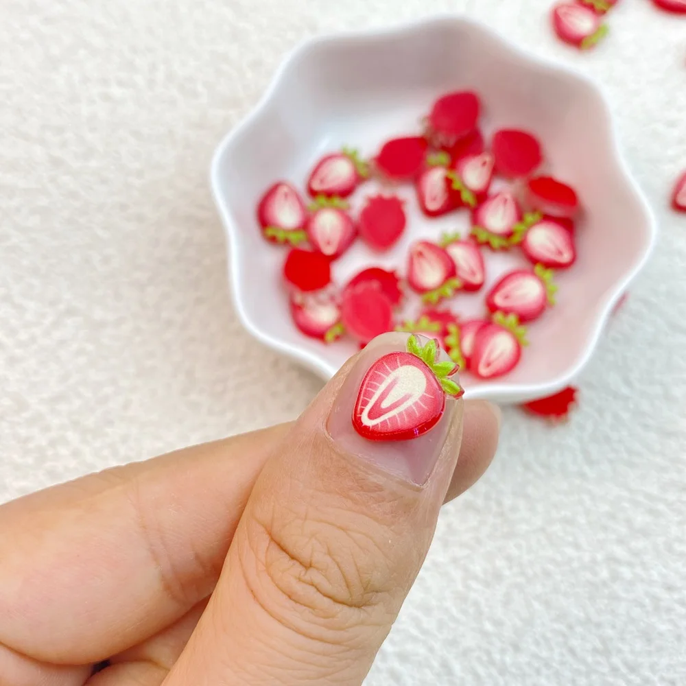 50Pcs New Cute Resin Mini Apple Strawberry Flat Back  Ornament Jewelry Making Manicure Hairwear Accessories