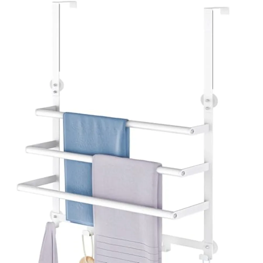 

Over The Door Towel Rack Over Door Towel Racks for Bathroom Door with 5 Hooks 3 Tier Towel Storage Hanger Holder for Bathroom
