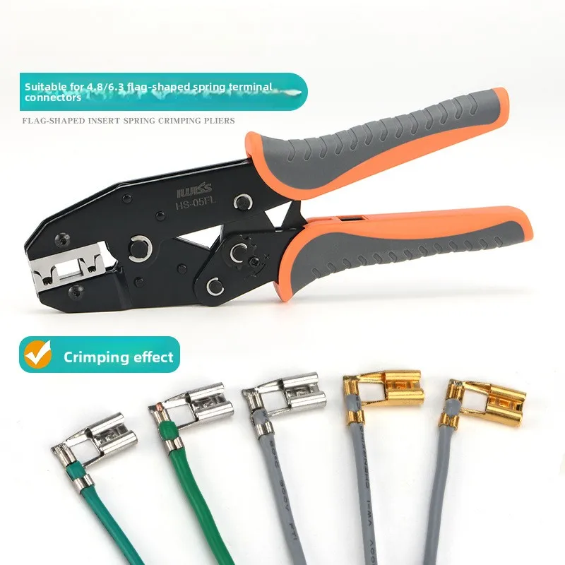Terminal Crimping Plier, L-shaped Angled Crimper 4.8/6.3mm Bare Terminal Electrical Wiring