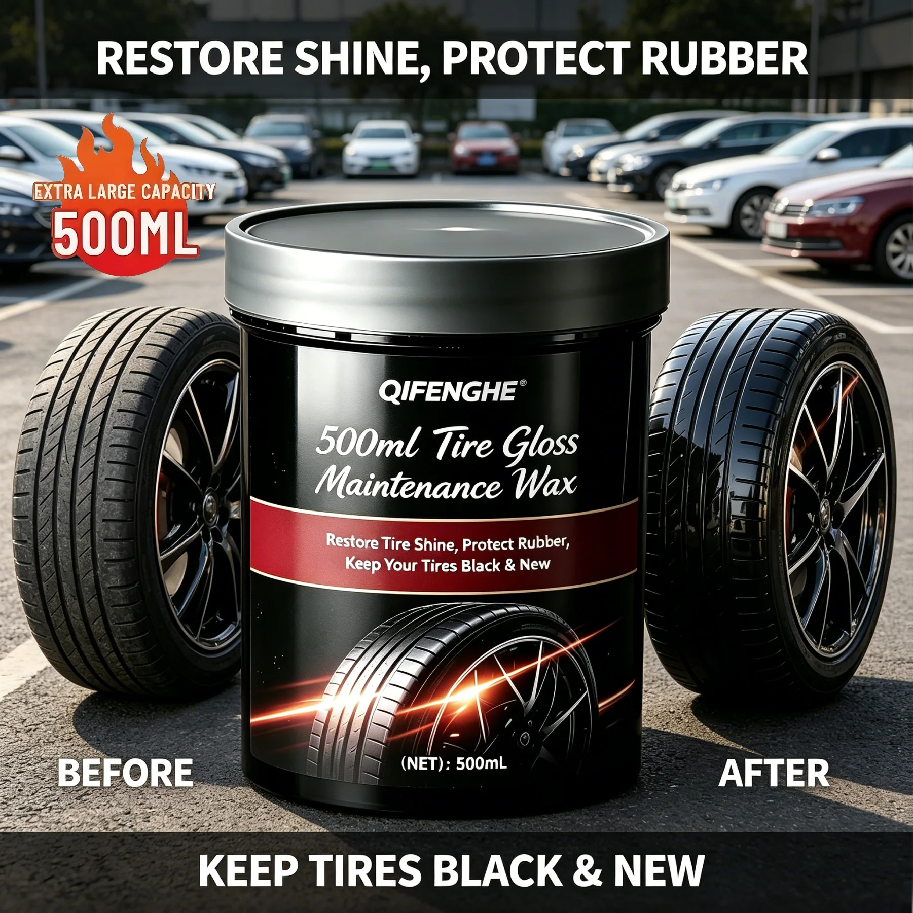 Tire Gloss Maintenance Wax, Restore Tire Shine, Protect Rubber, Prevent Fading & Cracking, Keep Tires Black & New, Car Tire Poli