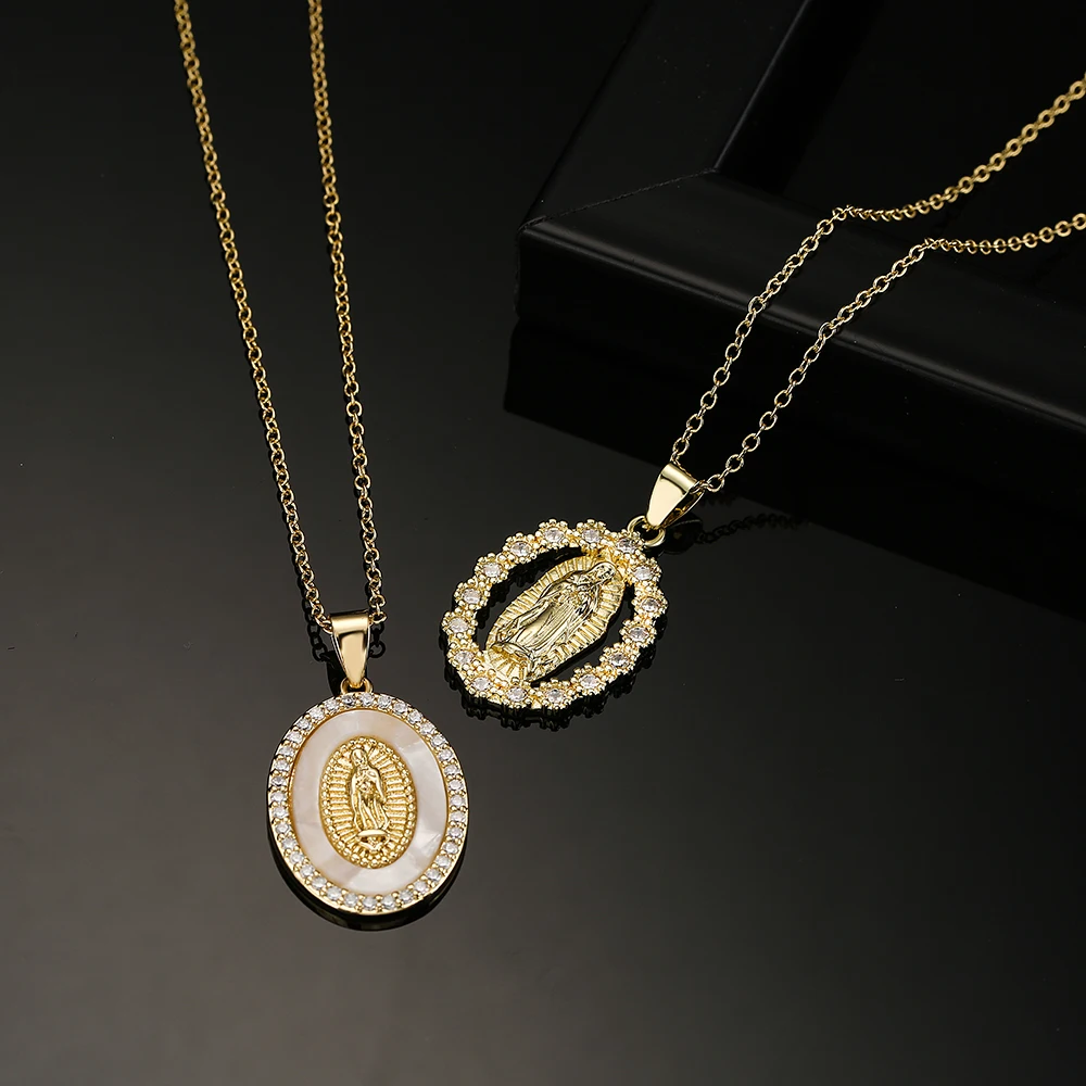 New Arrival Classic Design Virgin Mary Pendant Gold Color Stainless Steel Chain Necklace AAA CZ Zircon Expoxy Jewelry