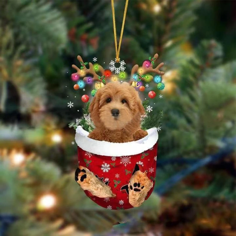 Adorno colgante árbol Navidad con forma perro para Festival, decoración colgante acrílica M68E