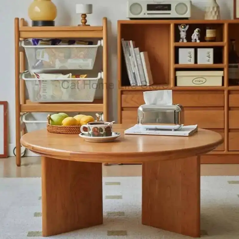 

Simple Low Coffee Dressing Table Retro Japanese Mini Night Dining Wooden Living Room Height Adjustable Desk Round Home Furniture